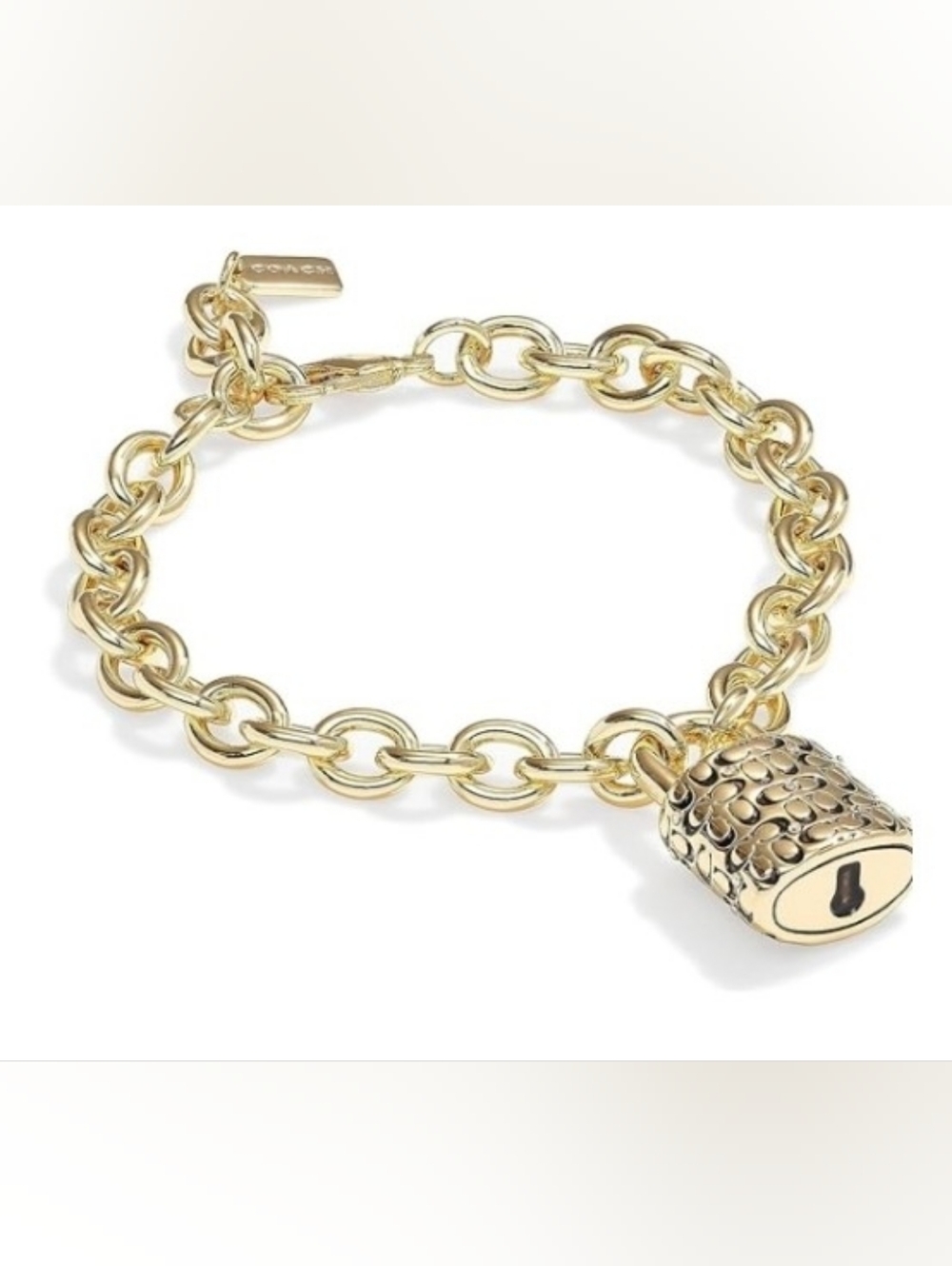 Coach Gold Link Bracelet with Signature Padlock Charm